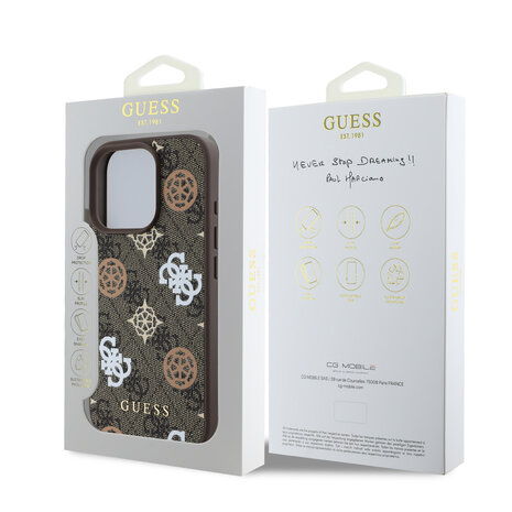 Guess Guess iPhone 16 Pro Max Back-Cover hul - Magsafe - Peony on 4G - Braun Guess Guess iPhone 16 Pro Max Back-Cover hul - Magsafe - Peony on 4G - Braun