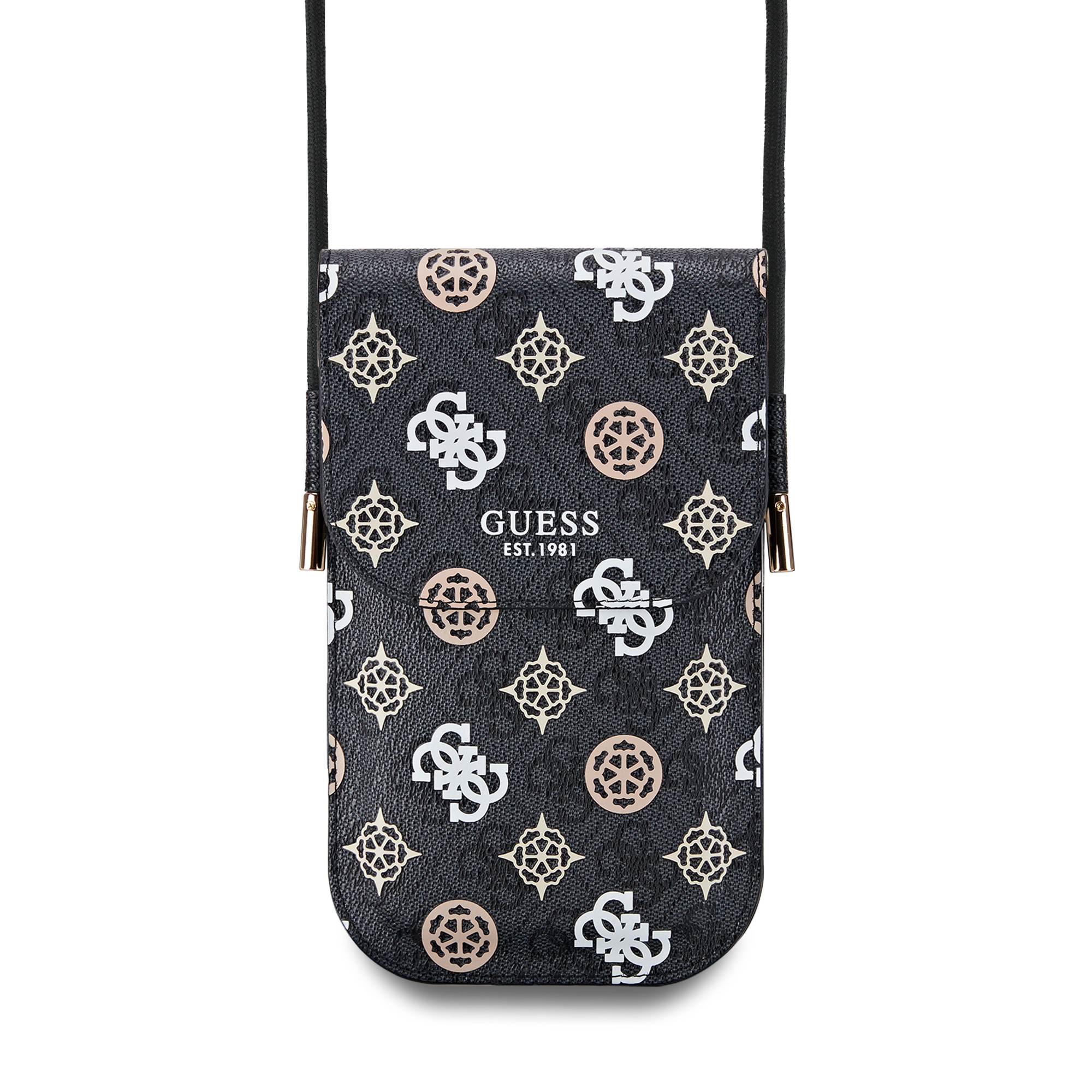 Guess Guess Wallet tas Multicolor print on 4G - Zwart