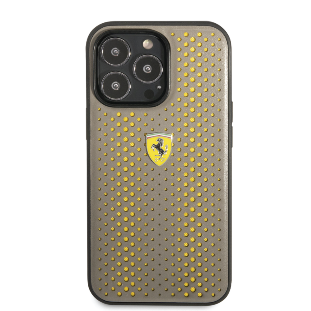 Ferrari Ferrari iPhone 14 Pro Back-Cover hul - Leather Perfo - Gelb Ferrari Ferrari iPhone 14 Pro Back-Cover hul - Leather Perfo - Gelb