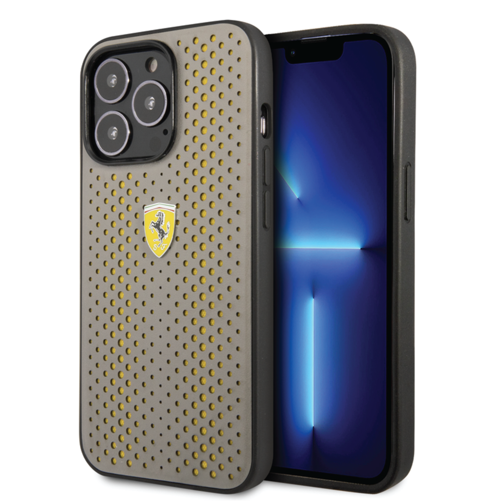 Ferrari Ferrari iPhone 14 Pro Back-Cover hul - Leather Perfo - Gelb Ferrari Ferrari iPhone 14 Pro Back-Cover hul - Leather Perfo - Gelb