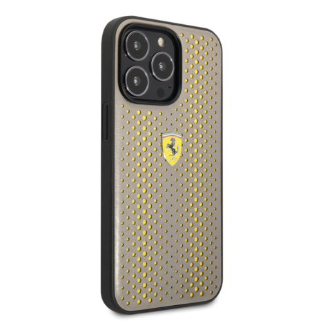 Ferrari Ferrari iPhone 14 Pro Back-Cover hul - Leather Perfo - Gelb Ferrari Ferrari iPhone 14 Pro Back-Cover hul - Leather Perfo - Gelb