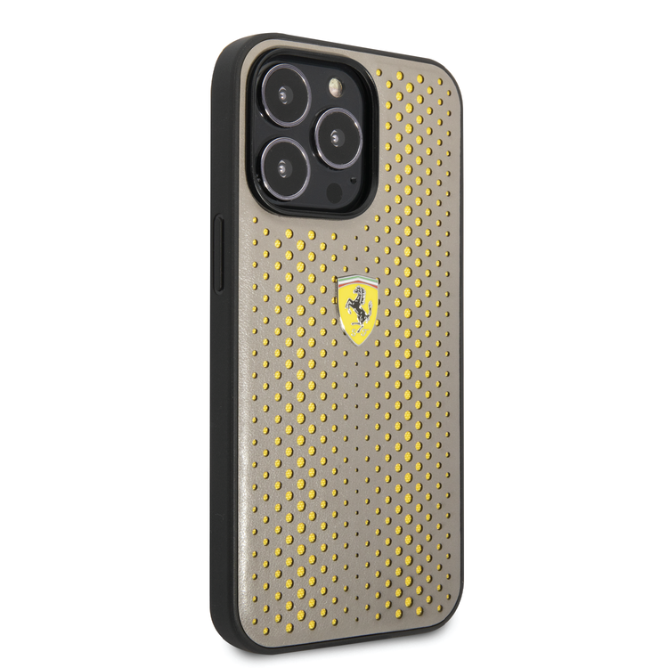 Ferrari Ferrari iPhone 14 Pro Backcover hoesje Leather Perfo - Geel, foto 3 van 3