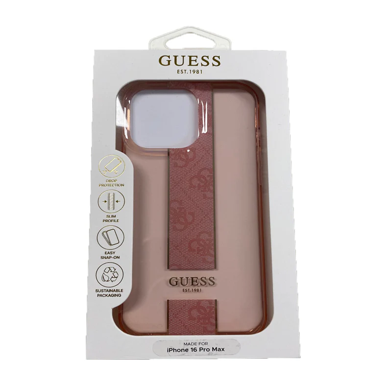 Guess Guess iPhone 16 Pro Backcover hoesje IML 4G Stripe - Roze