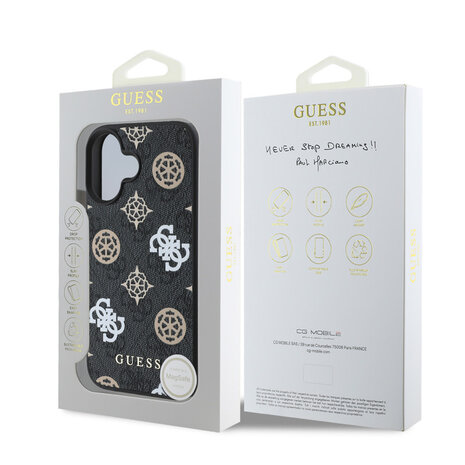 Guess Guess iPhone 16 Back cover coque - Magsafe PU peony - Noir Guess Guess iPhone 16 Back cover coque - Magsafe PU peony - Noir