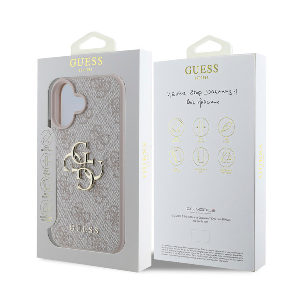 Guess Guess iPhone 16 Backcover hoesje - 4G - Big Metal Logo - Roze Guess Guess iPhone 16 Backcover hoesje - 4G - Big Metal Logo - Roze