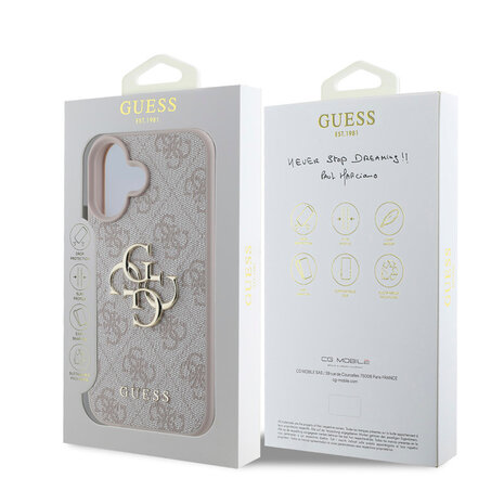 Guess Guess iPhone 16 Back-Cover hul - 4G - Big Metal Logo - Rosa Guess Guess iPhone 16 Back-Cover hul - 4G - Big Metal Logo - Rosa