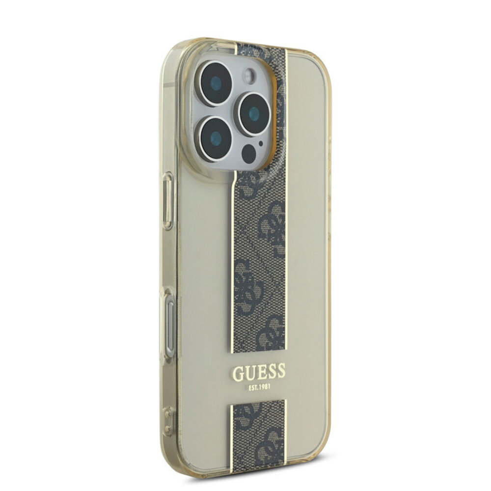 Guess Guess iPhone 16 Pro Back-Cover hul - IML 4G Stripe - Braun Guess Guess iPhone 16 Pro Back-Cover hul - IML 4G Stripe - Braun