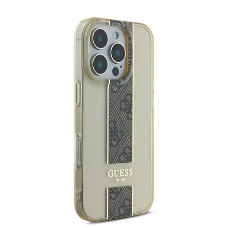 Guess Guess iPhone 16 Pro Back-Cover hul - IML 4G Stripe - Braun Guess Guess iPhone 16 Pro Back-Cover hul - IML 4G Stripe - Braun