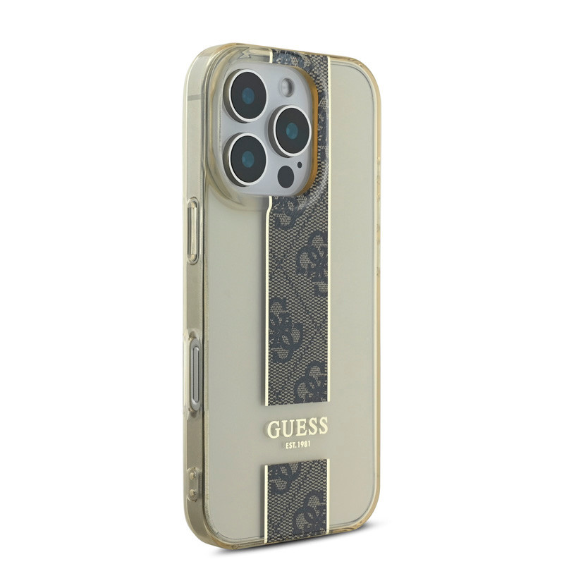 Guess Guess iPhone 16 Pro Backcover hoesje IML 4G Stripe - Bruin, foto 4 van 6