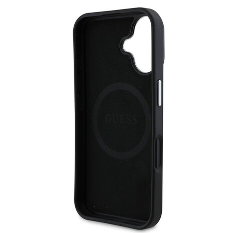 Guess Guess iPhone 16 Back-Cover hul - Magsafe grained PU triangle - Schwarz Guess Guess iPhone 16 Back-Cover hul - Magsafe grained PU triangle - Schwarz