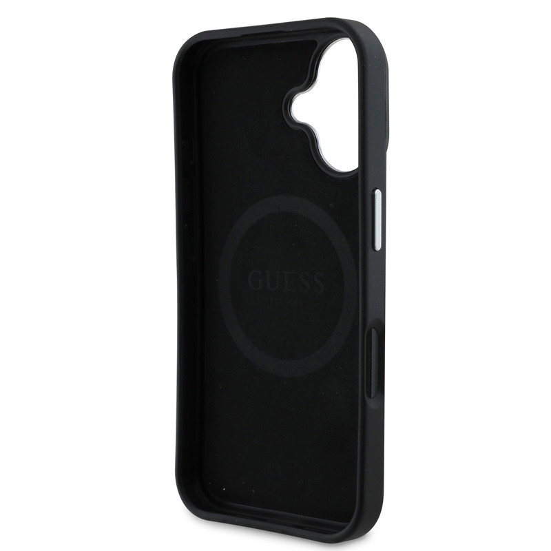 Guess Guess iPhone 16 Backcover hoesje Magsafe grained PU triangle - Zwart, foto 6 van 6