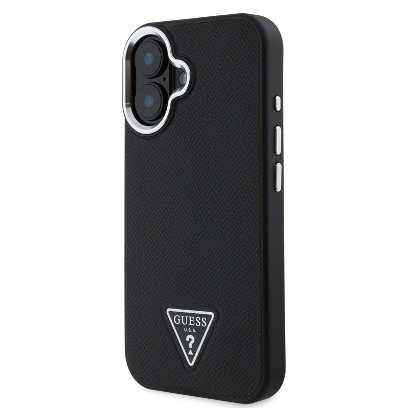 Guess Guess iPhone 16 Backcover hoesje Magsafe grained PU triangle - Zwart, foto 2 van 6