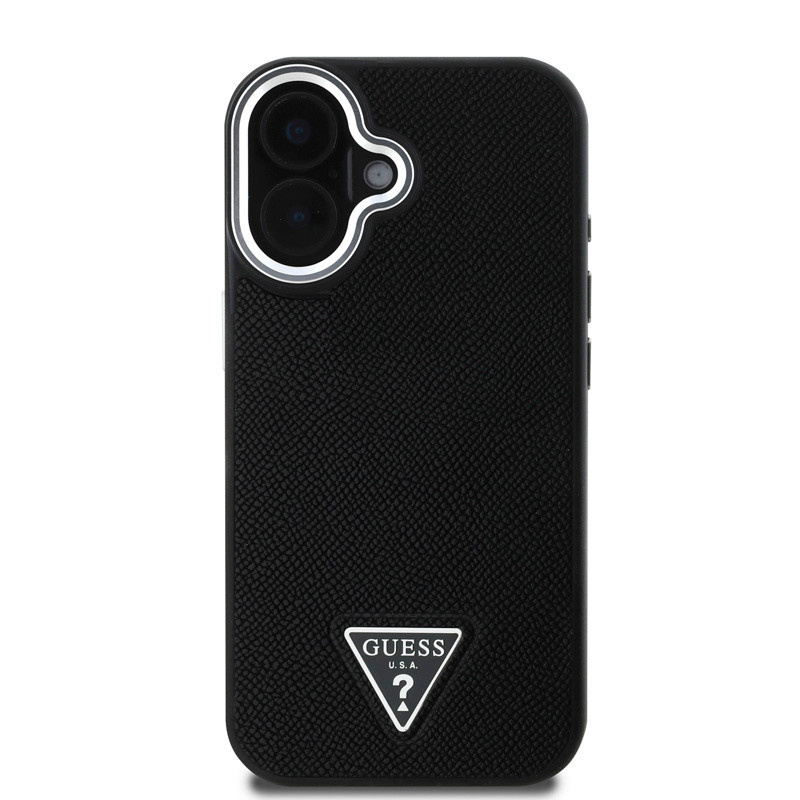 Guess Guess iPhone 16 Backcover hoesje Magsafe grained PU triangle - Zwart, foto 3 van 6