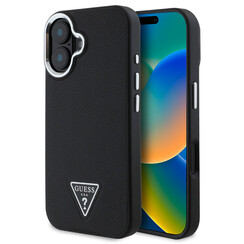 Guess iPhone 16 Back cover case - Magsafe grained PU triangle - Black