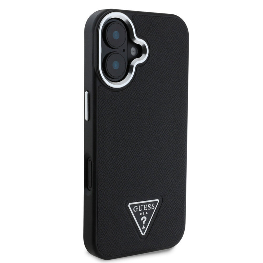 Guess Guess iPhone 16 Back-Cover hul - Magsafe grained PU triangle - Schwarz Guess Guess iPhone 16 Back-Cover hul - Magsafe grained PU triangle - Schwarz