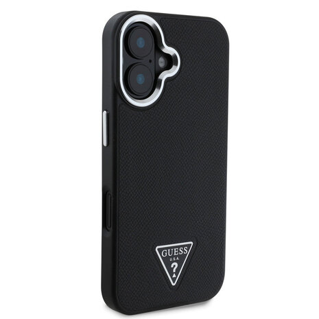 Guess Guess iPhone 16 Back-Cover hul - Magsafe grained PU triangle - Schwarz Guess Guess iPhone 16 Back-Cover hul - Magsafe grained PU triangle - Schwarz