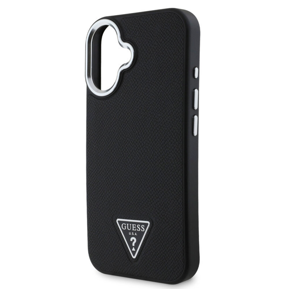 Guess Guess iPhone 16 Back-Cover hul - Magsafe grained PU triangle - Schwarz Guess Guess iPhone 16 Back-Cover hul - Magsafe grained PU triangle - Schwarz
