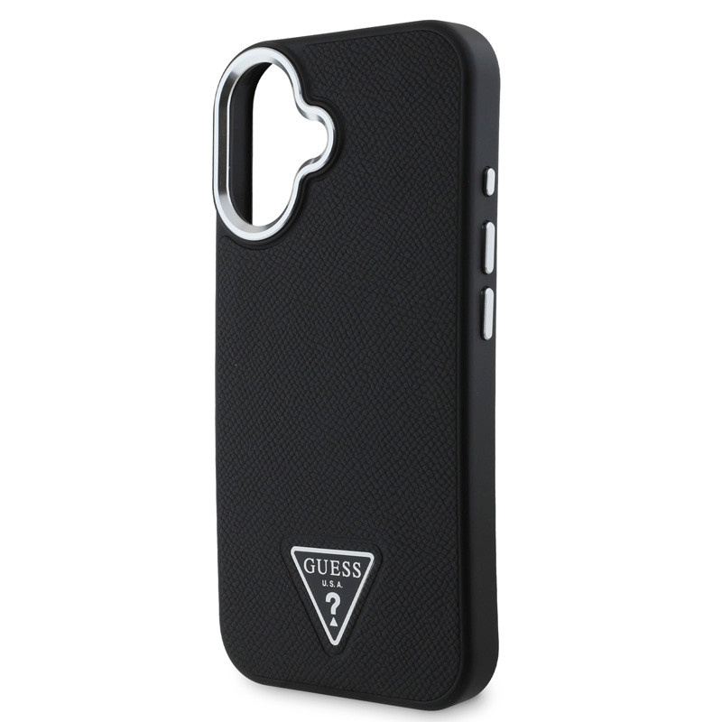 Guess Guess iPhone 16 Backcover hoesje Magsafe grained PU triangle - Zwart, foto 5 van 6