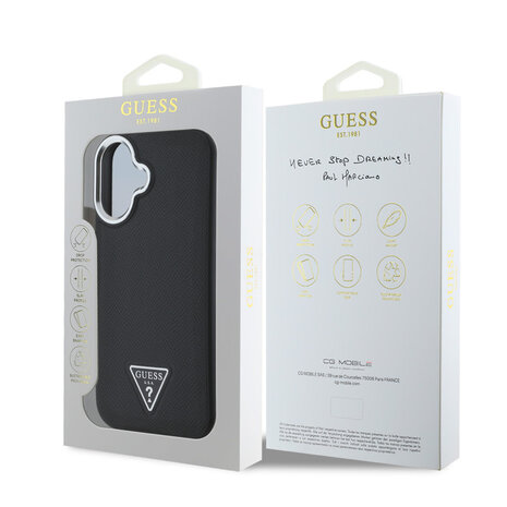 Guess Guess iPhone 16 Back cover coque Magsafe grained PU triangle - Noir Guess Guess iPhone 16 Back cover coque Magsafe grained PU triangle - Noir