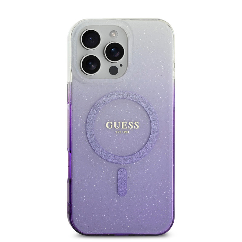 Guess Guess iPhone 16 Pro Max Backcover hoesje Magsafe IML glitter gradient - Paars, foto 3 van 6