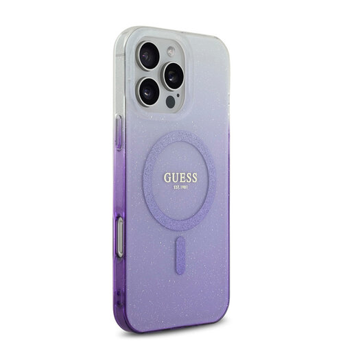 Guess Guess iPhone 16 Pro Max Backcover hoesje Magsafe IML glitter gradient - Paars
