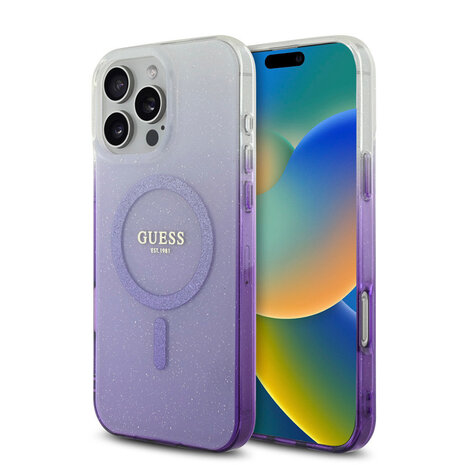 Guess Guess iPhone 16 Pro Max Back cover case - Magsafe IML glitter gradient - Purple Guess Guess iPhone 16 Pro Max Back cover case - Magsafe IML glitter gradient - Purple