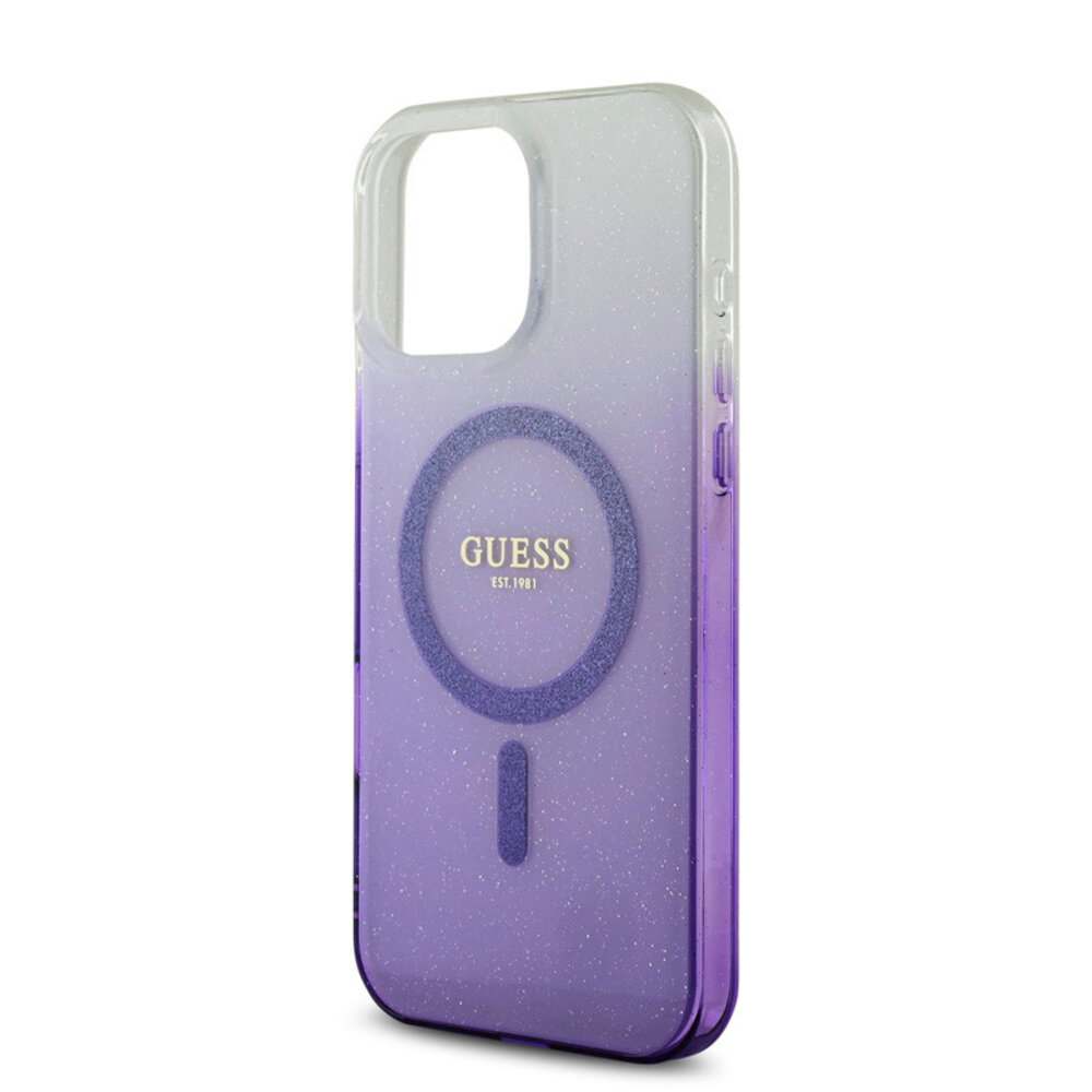 Guess Guess iPhone 16 Pro Max Back-Cover hul - Magsafe IML glitter gradient - Lila Guess Guess iPhone 16 Pro Max Back-Cover hul - Magsafe IML glitter gradient - Lila