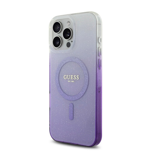 Guess Guess iPhone 16 Pro Max Backcover hoesje Magsafe IML glitter gradient - Paars