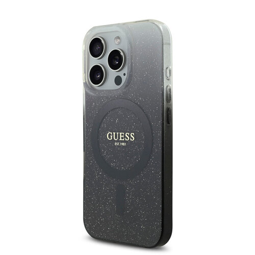 Guess Guess iPhone 16 Pro Max Back cover coque Magsafe IML glitter gradient - Noir