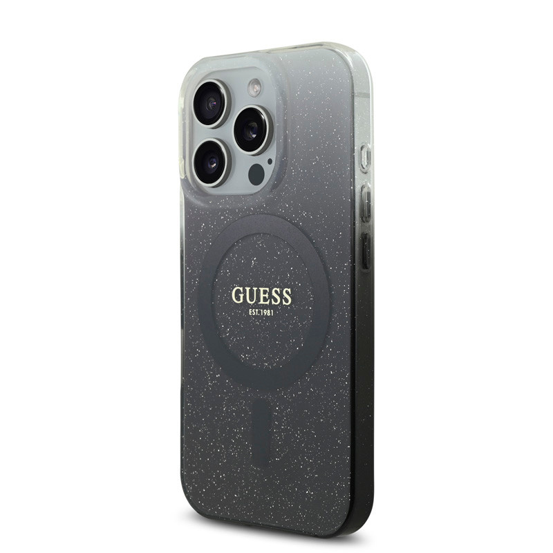 Guess Guess iPhone 16 Pro Max Backcover hoesje Magsafe IML glitter gradient - Zwart, foto 2 van 6