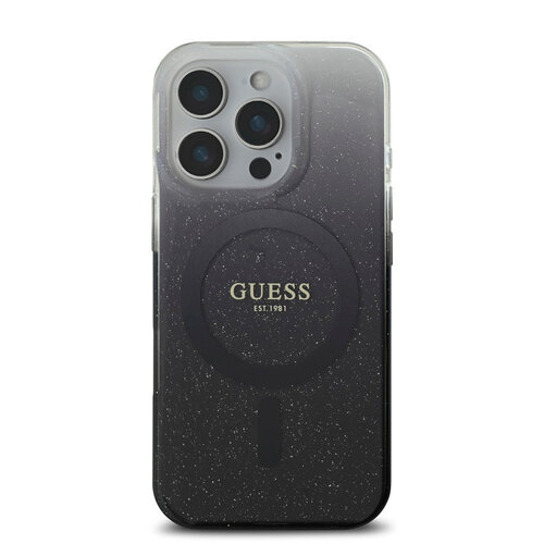 Guess Guess iPhone 16 Pro Max Backcover hoesje Magsafe IML glitter gradient - Zwart