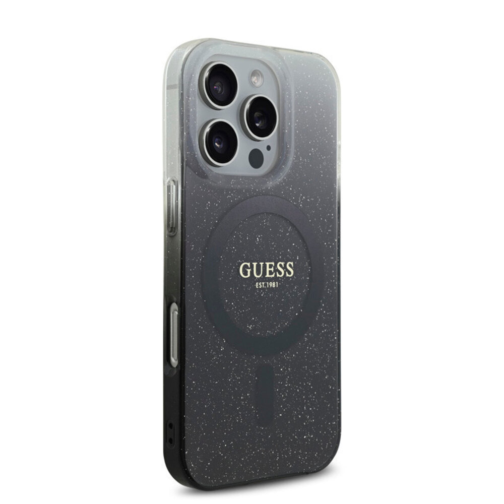 Guess Guess iPhone 16 Pro Max Back cover coque Magsafe IML glitter gradient - Noir Guess Guess iPhone 16 Pro Max Back cover coque Magsafe IML glitter gradient - Noir