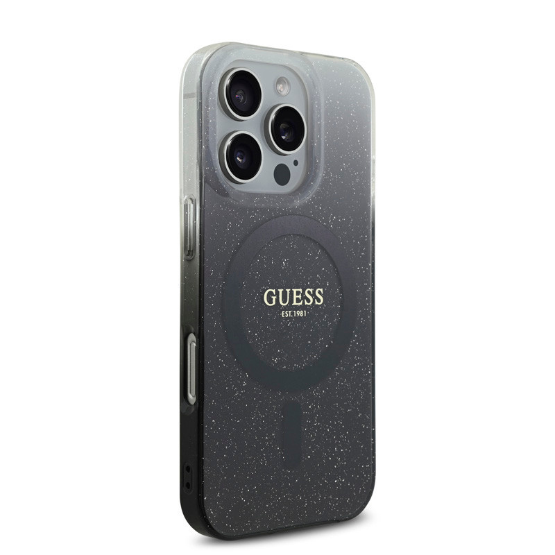 Guess Guess iPhone 16 Pro Max Backcover hoesje Magsafe IML glitter gradient - Zwart, foto 4 van 6