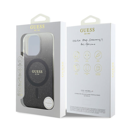 Guess Guess iPhone 16 Pro Max Back cover coque Magsafe IML glitter gradient - Noir