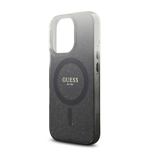 Guess Guess iPhone 16 Pro Max Back cover coque Magsafe IML glitter gradient - Noir