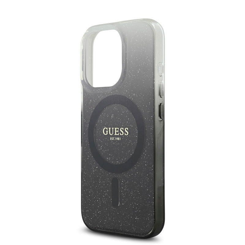 Guess Guess iPhone 16 Pro Max Backcover hoesje Magsafe IML glitter gradient - Zwart, foto 5 van 6