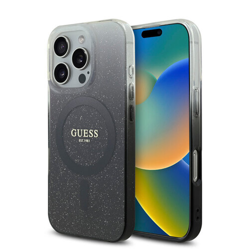 Guess Guess iPhone 16 Pro Max Back-Cover hul - Magsafe IML glitter gradient - Schwarz