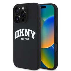 DKNY iPhone 16 Pro Back cover case - Magsafe - Liquid Silicone - White Arch Logo - Black