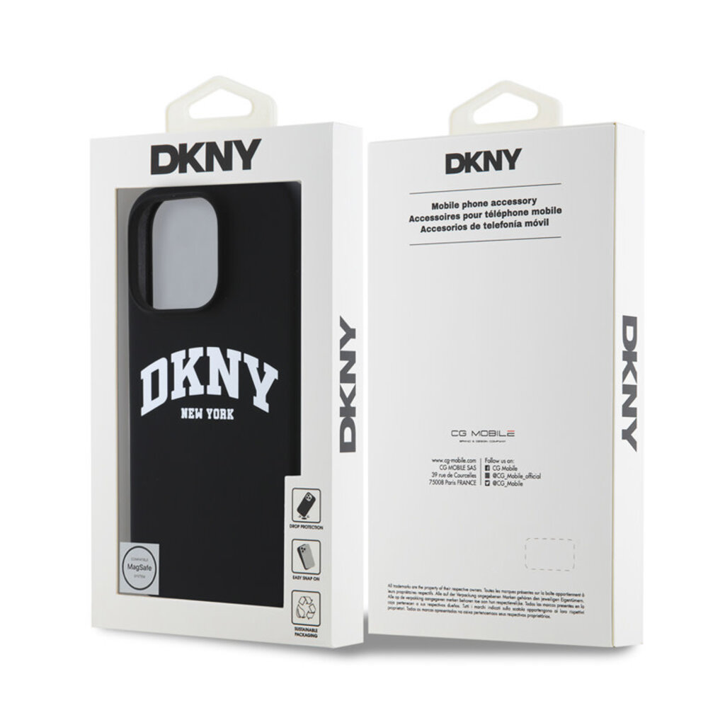 DKNY DKNY iPhone 16 Pro Back-Cover hul - Magsafe - Liquid Silicone - White Arch Logo - Schwarz DKNY DKNY iPhone 16 Pro Back-Cover hul - Magsafe - Liquid Silicone - White Arch Logo - Schwarz