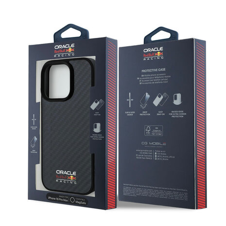 Red Bull Racing Red Bull Racing iPhone 16 Pro Max Back cover coque Magsafe - Carbon Fiber - Shiny logo - Noir Red Bull Racing Red Bull Racing iPhone 16 Pro Max Back cover coque Magsafe - Carbon Fiber - Shiny logo - Noir