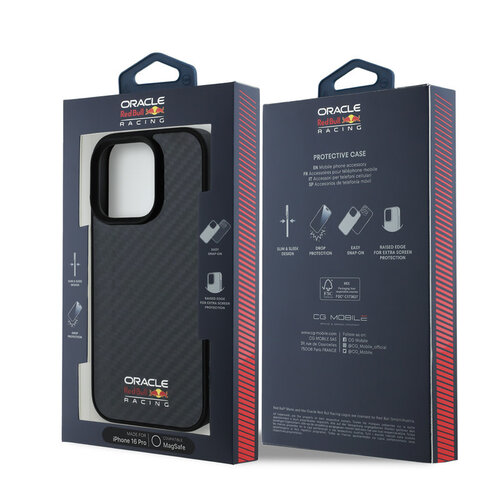 Red Bull Racing Red Bull Racing iPhone 16 Pro Back-Cover hul - Magsafe - Carbon Fiber - Shiny logo - Schwarz