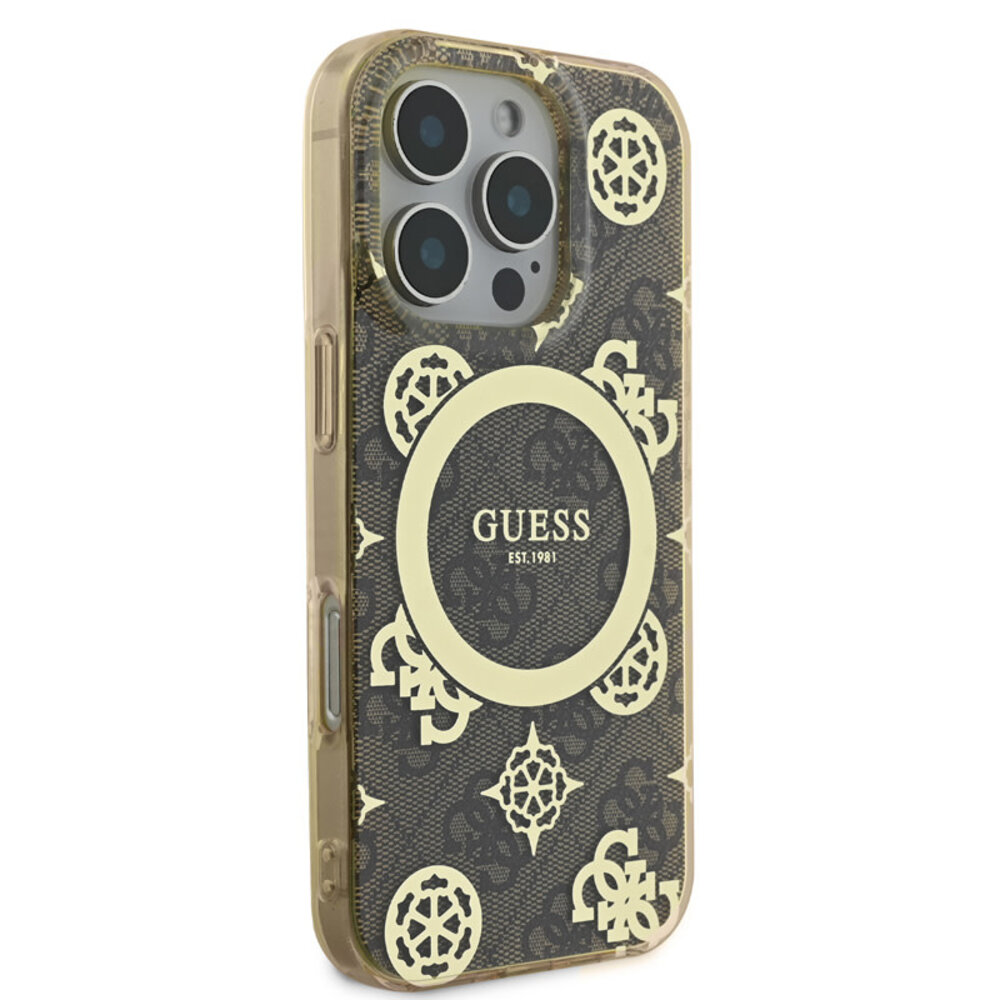 Guess Guess iPhone 16 Pro Back-Cover hul - Magsafe IML peony - Braun Guess Guess iPhone 16 Pro Back-Cover hul - Magsafe IML peony - Braun