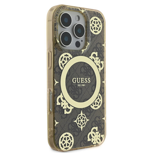 Guess Guess iPhone 16 Pro Backcover hoesje Magsafe IML peony - Bruin