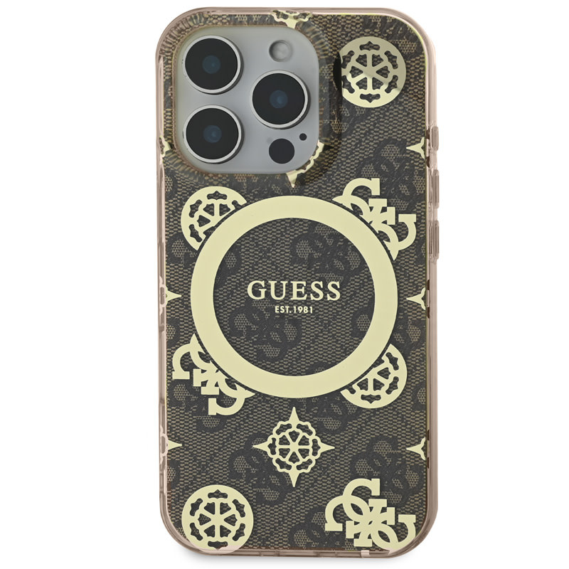 Guess Guess iPhone 16 Pro Backcover hoesje Magsafe IML peony - Bruin, foto 3 van 6