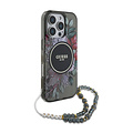 Guess Guess iPhone 16 Pro Back-Cover hul - Magsafe IML Flowers with pearl strap - Schwarz
