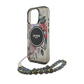 Guess Guess iPhone 16 Pro Back cover case - Magsafe IML Flowers with pearl strap - Black