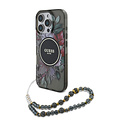 Guess Guess iPhone 16 Pro Back cover coque Magsafe IML Flowers with pearl strap - Noir