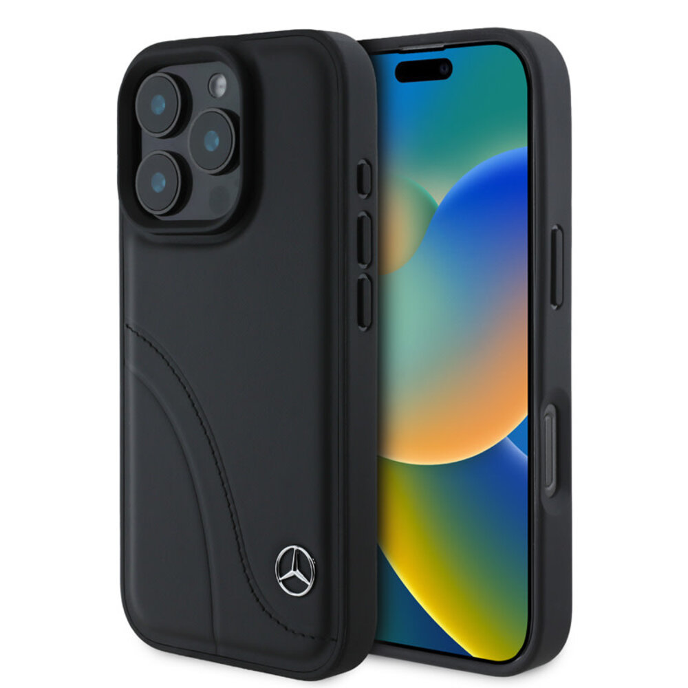 Mercedes-Benz Mercedes-Benz iPhone 16 Pro Back-Cover hul - Curved stiches - Schwarz Mercedes-Benz Mercedes-Benz iPhone 16 Pro Back-Cover hul - Curved stiches - Schwarz
