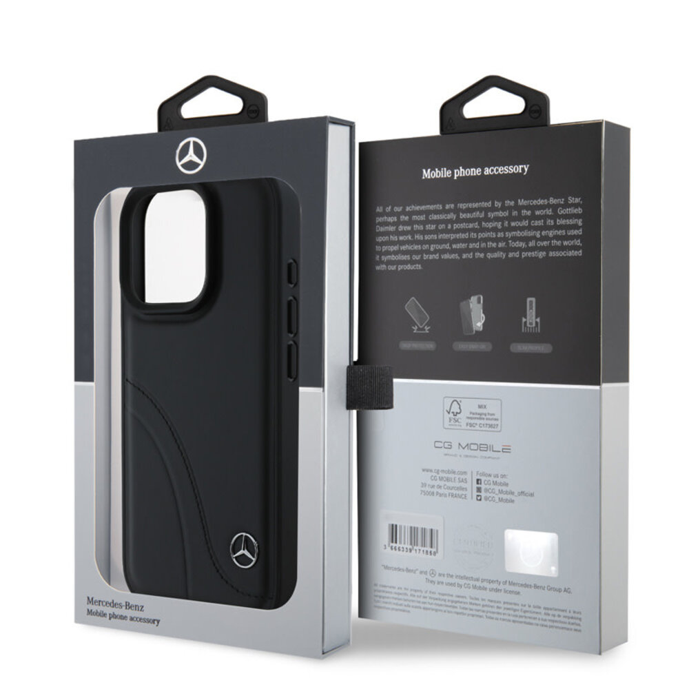 Mercedes-Benz Mercedes-Benz iPhone 16 Pro Back-Cover hul - Curved stiches - Schwarz Mercedes-Benz Mercedes-Benz iPhone 16 Pro Back-Cover hul - Curved stiches - Schwarz