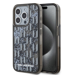 Karl Lagerfeld iPhone 15 Pro Back cover case - Liquid glitter - monogram gradient - Black